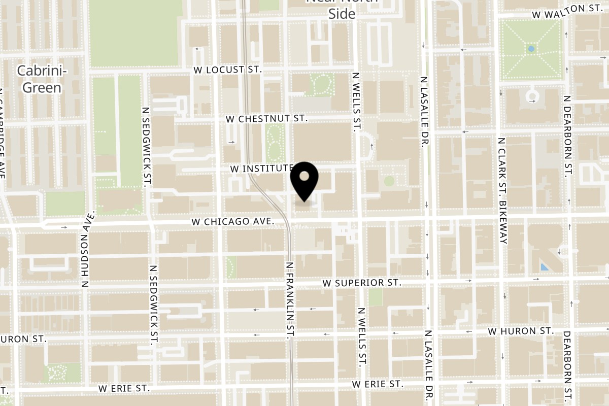 Map showing the location of Chalet Chicago on 228 W Chicago Ave in Chicago